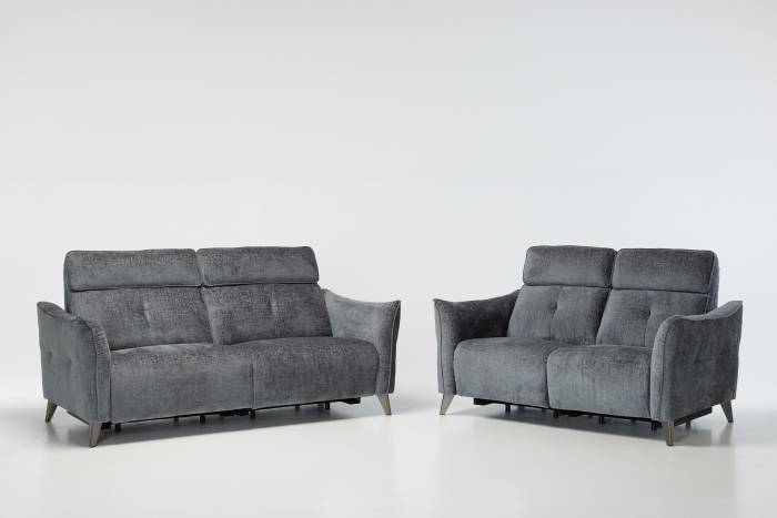 Marco - Modern Electric Recliner Sofa Set, Premium Shimmer Grey Linen