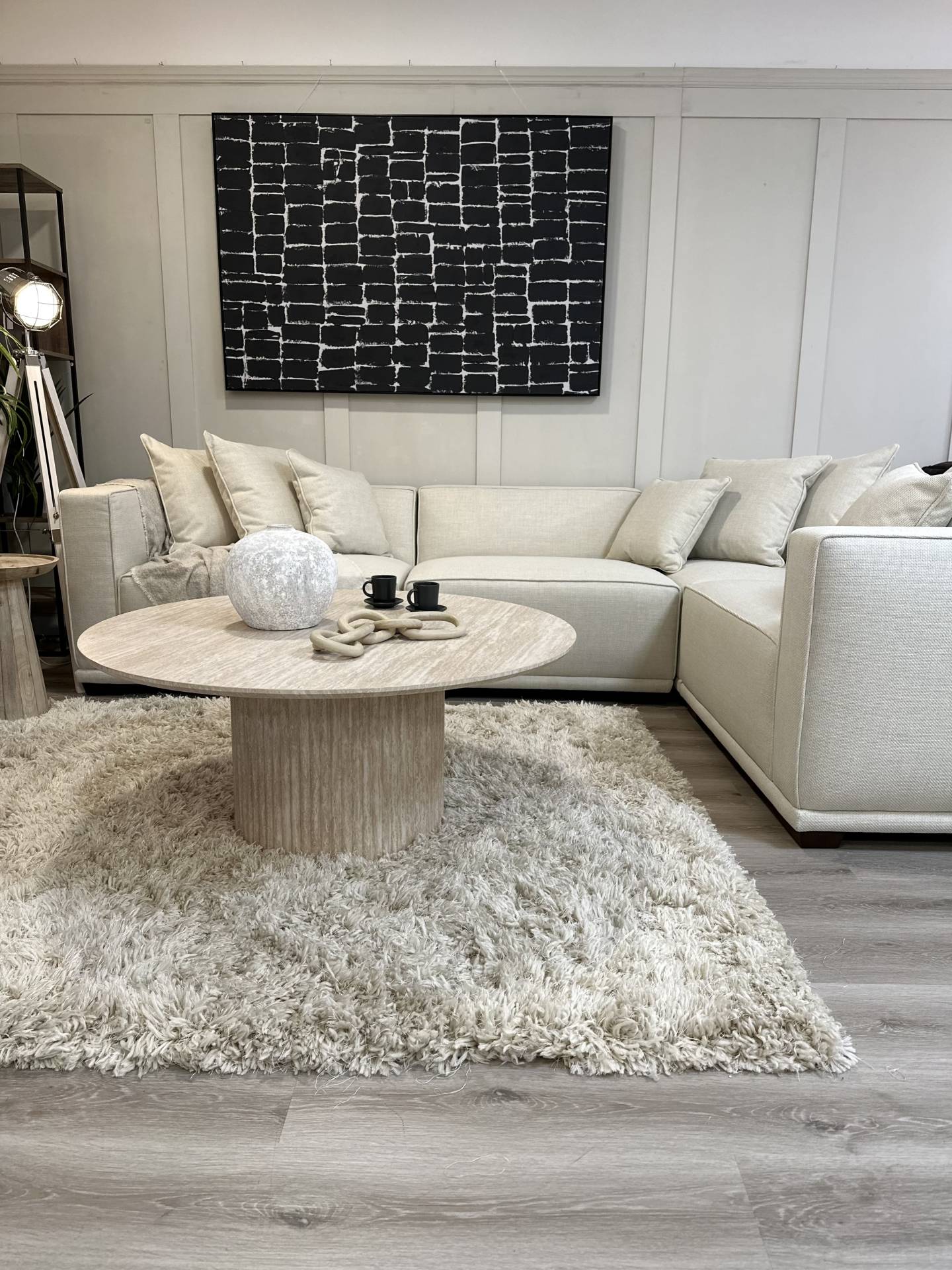 Porto Corner Sofa with coffee table and rug