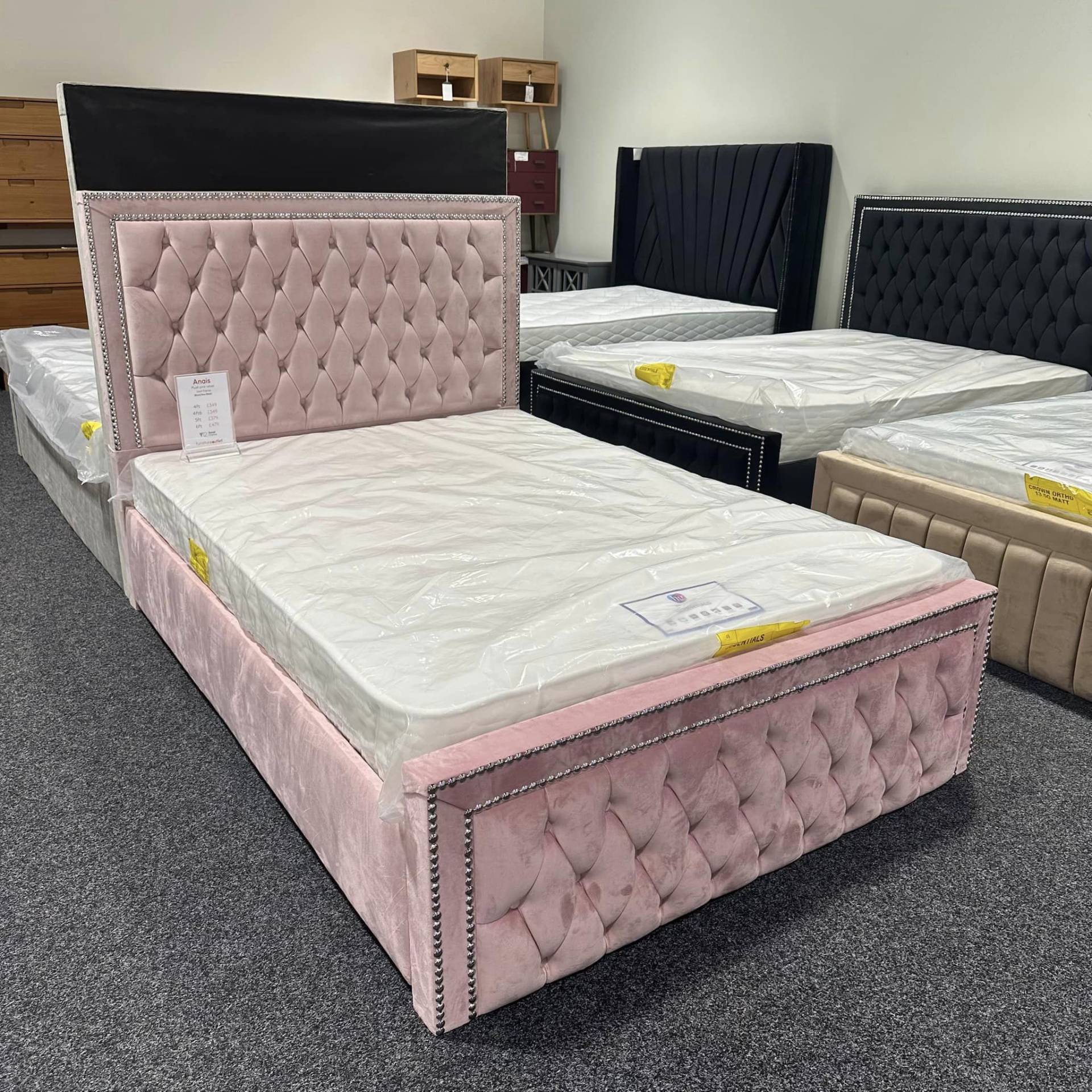 Anais Plush Pink Velvet Bed Frame