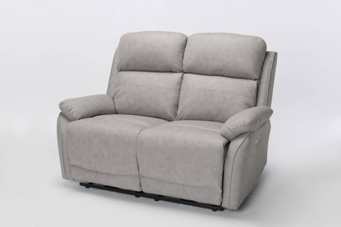 Austin Modern 2 Seater Electric Recliner Sofa - Light Grey Brushed Faux Suede