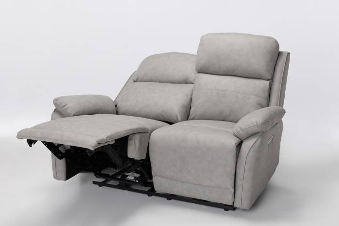 Austin Modern 2 Seater Electric Recliner Sofa - Light Grey Brushed Faux Suede