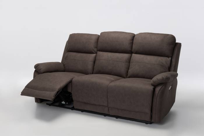 Austin Modern 3 Seater Electric Recliner Sofa - Brown Brushed Faux Suede