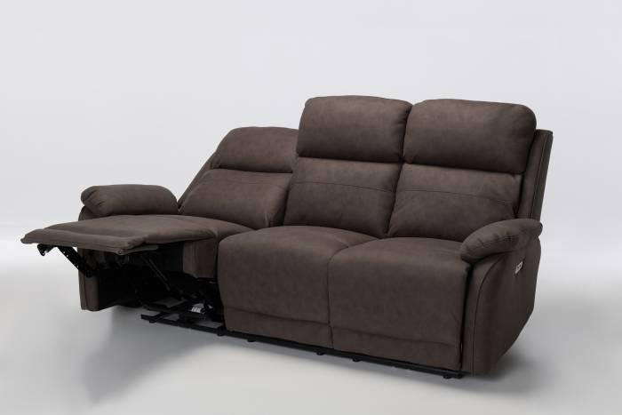 Austin Modern 3 Seater Electric Recliner Sofa - Brown Brushed Faux Suede