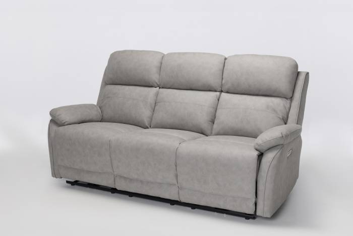 Austin Modern 3 Seater Electric Recliner Sofa - Light Grey Brushed Faux Suede