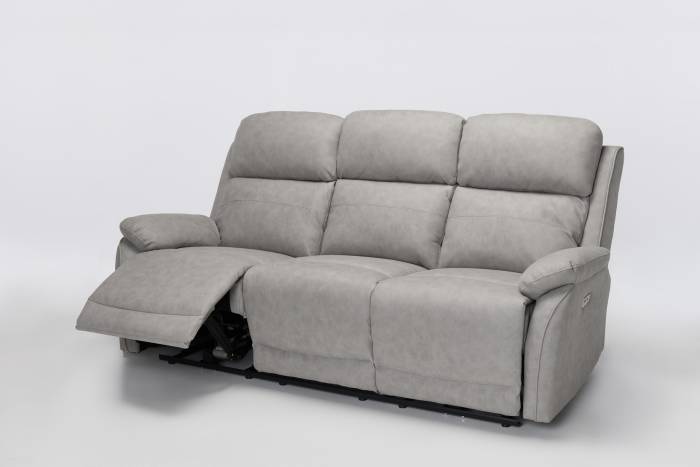 Austin Modern 3 Seater Electric Recliner Sofa - Light Grey Brushed Faux Suede