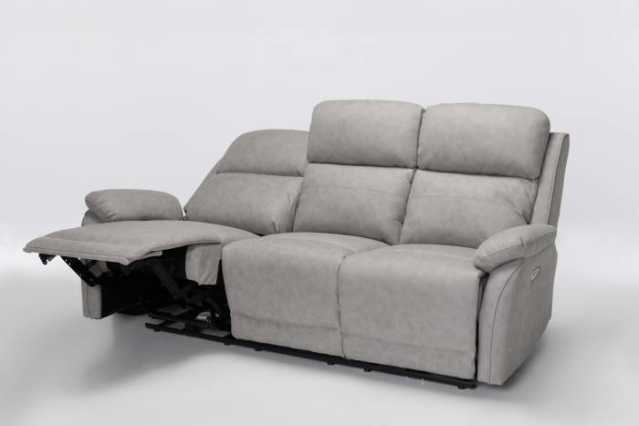 Austin Modern 3 Seater Electric Recliner Sofa - Light Grey Brushed Faux Suede