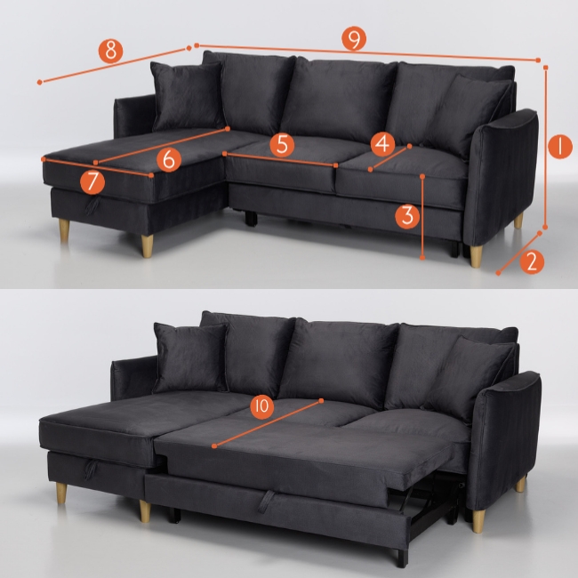 Sonoma Left Hand Corner Chaise Sofa Bed With Storage measurements