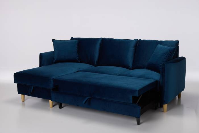 Sonoma Left Hand Corner Chaise Sofa Bed With Storage - Midnight Blue Velvet