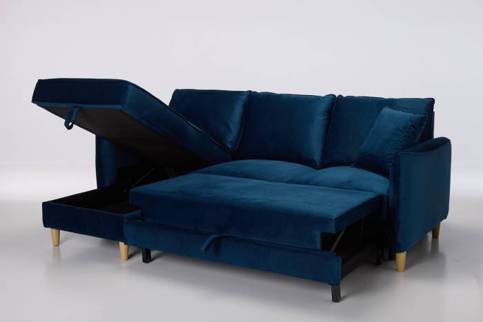 Sonoma Left Hand Corner Chaise Sofa Bed With Storage - Midnight Blue Velvet