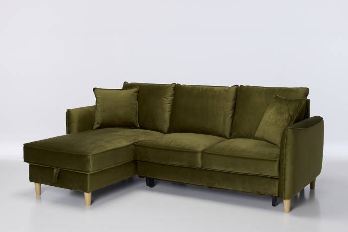 Sonoma Left Hand Corner Chaise Sofa Bed With Storage - Olive Green Velvet