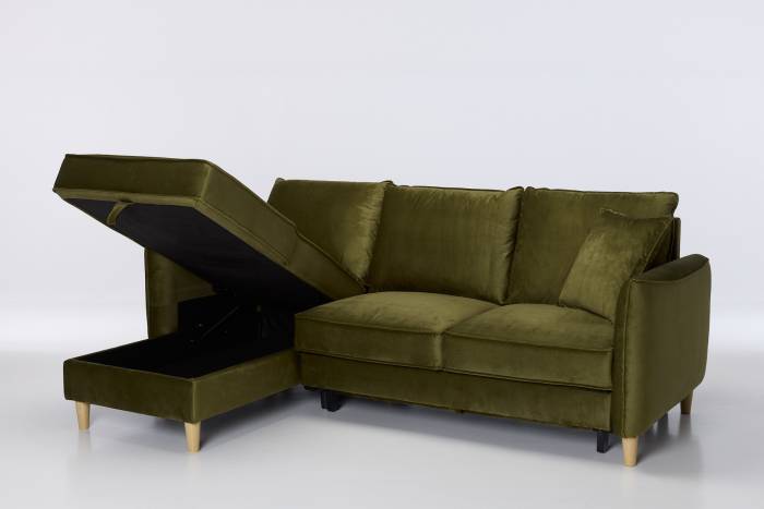 Sonoma Left Hand Corner Chaise Sofa Bed With Storage - Olive Green Velvet