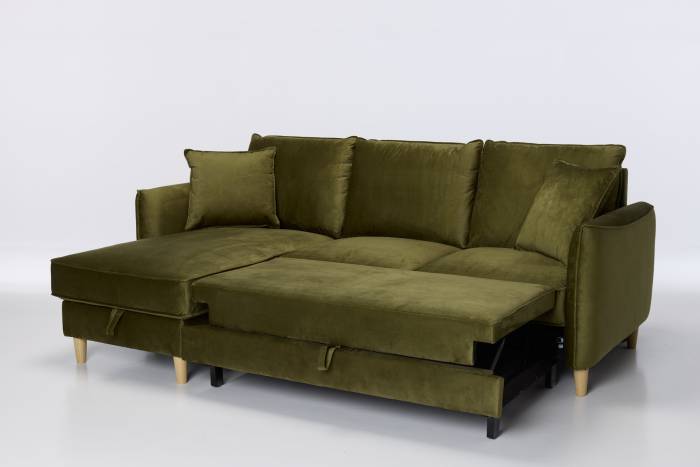 Sonoma Left Hand Corner Chaise Sofa Bed With Storage - Olive Green Velvet