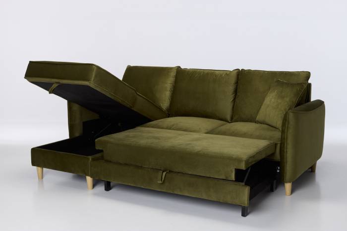 Sonoma Left Hand Corner Chaise Sofa Bed With Storage - Olive Green Velvet