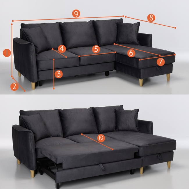 Sonoma Right Hand Corner Chaise Sofa Bed With Storage measurements