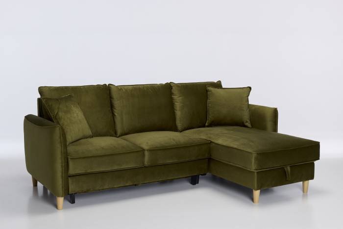 Sonoma Right Hand Corner Chaise Sofa Bed With Storage - Olive Green Velvet