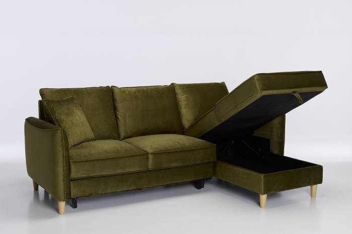 Sonoma Right Hand Corner Chaise Sofa Bed With Storage - Olive Green Velvet