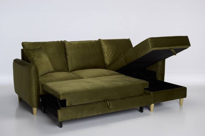 Sonoma Right Hand Corner Chaise Sofa Bed With Storage - Olive Green Velvet