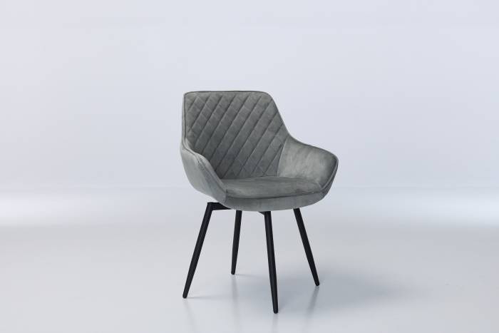 Venice Silver Grey Velvet 360-Degree Swivel Dining Chairs with Black Legs