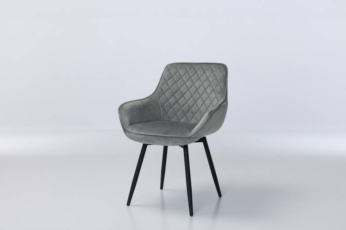 Venice Silver Grey Velvet 360-Degree Swivel Dining Chairs with Black Legs