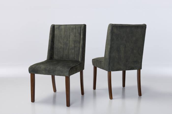 Lulu Dining Chairs with Dark Wood Legs - Antique Green Mottled Velvet