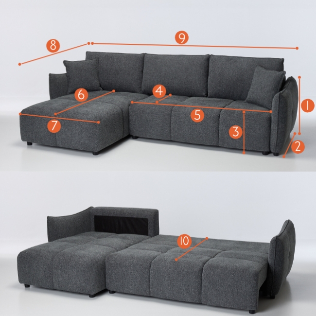 Manhattan Reversible - Left Hand Corner Chaise Sofa Bed measurements