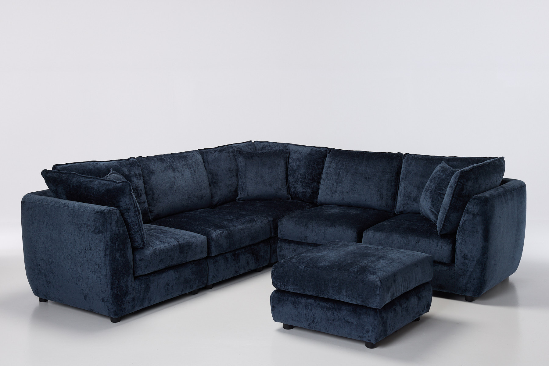 Marley Modular Corner Sofa Set with Footstool - Premium Blue Shimmer Fabric