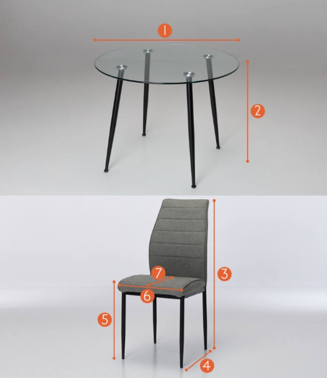 Vada & Juno Dining Set measurements