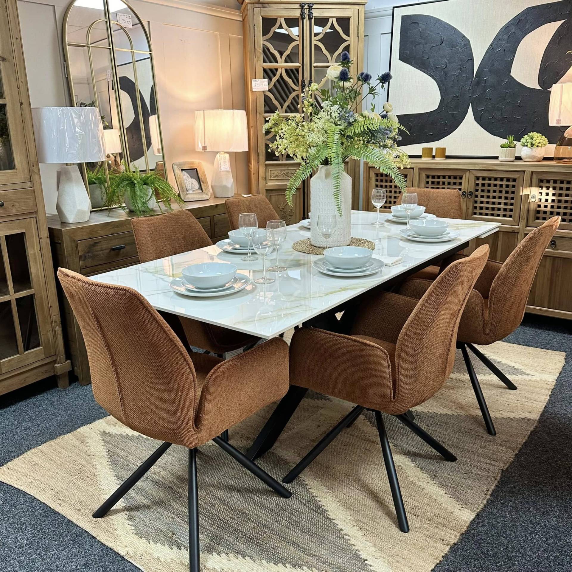 Stone Dining Table Set on a Rug at Furniture Outlet Stores