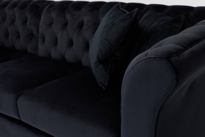 Lauren Modern Chesterfield Corner Sofa - Black Velvet with Silver Legs