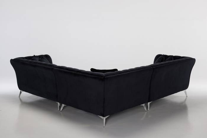 Lauren Modern Chesterfield Corner Sofa - Black Velvet with Silver Legs