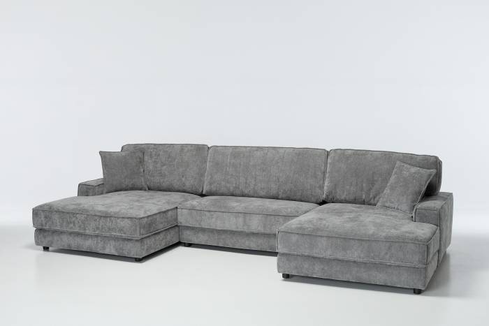 Lucia - Modern U Shape Sofa Bed, Light Grey Basket Weave Linen