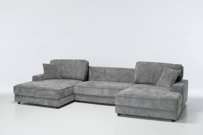 Lucia - Modern U Shape Sofa Bed, Light Grey Basket Weave Linen