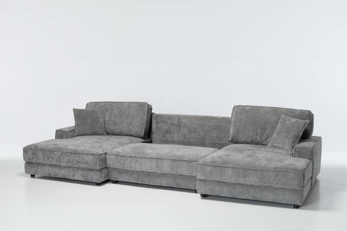 Lucia - Modern U Shape Sofa Bed, Light Grey Basket Weave Linen