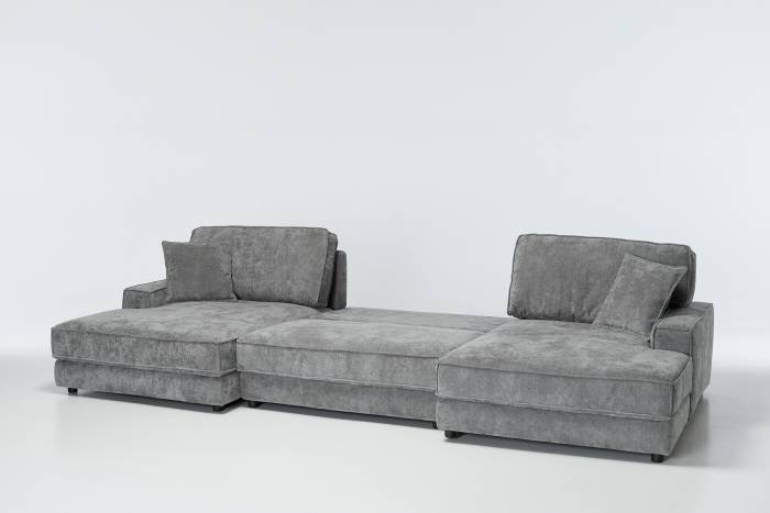 Lucia - Modern U Shape Sofa Bed, Light Grey Basket Weave Linen