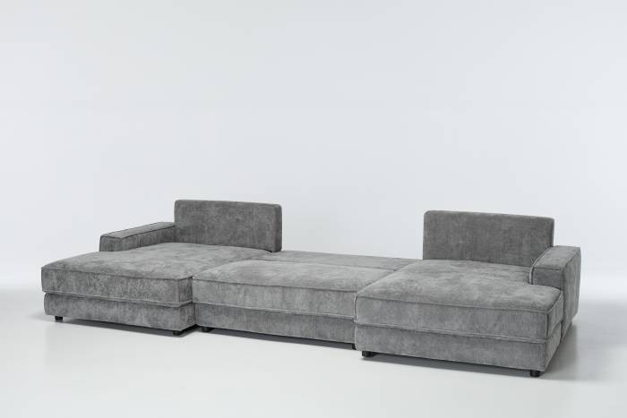 Lucia - Modern U Shape Sofa Bed, Light Grey Basket Weave Linen