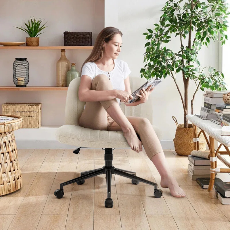White boucle armless desk chair