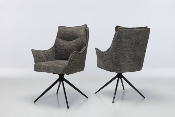 Cali Swivel Dining Chairs with Black Legs - Smoke Grey Woven Chenille