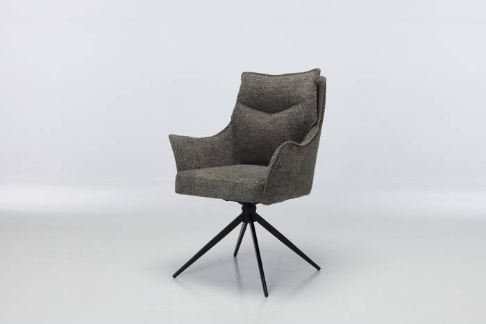 Cali Swivel Dining Chairs with Black Legs - Smoke Grey Woven Chenille