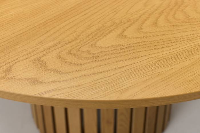 Stockholm 1.1m Round Dining Table with Slatted Pedestal Base - Oak Effect