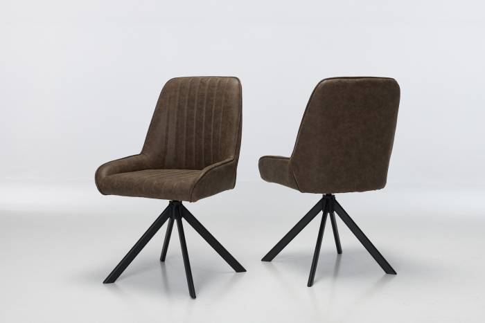 Verona Swivel Dining Chairs with Black Legs - Brown Faux Leather