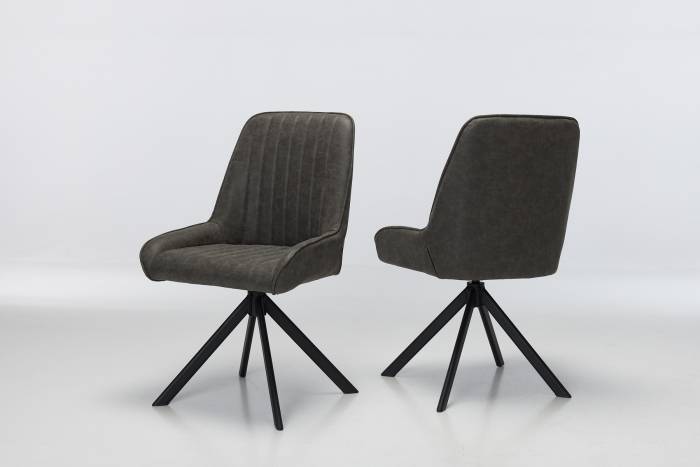 Verona Swivel Dining Chairs with Black Legs - Grey Faux Leather