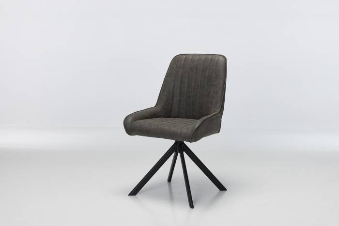 Verona Swivel Dining Chairs with Black Legs - Grey Faux Leather