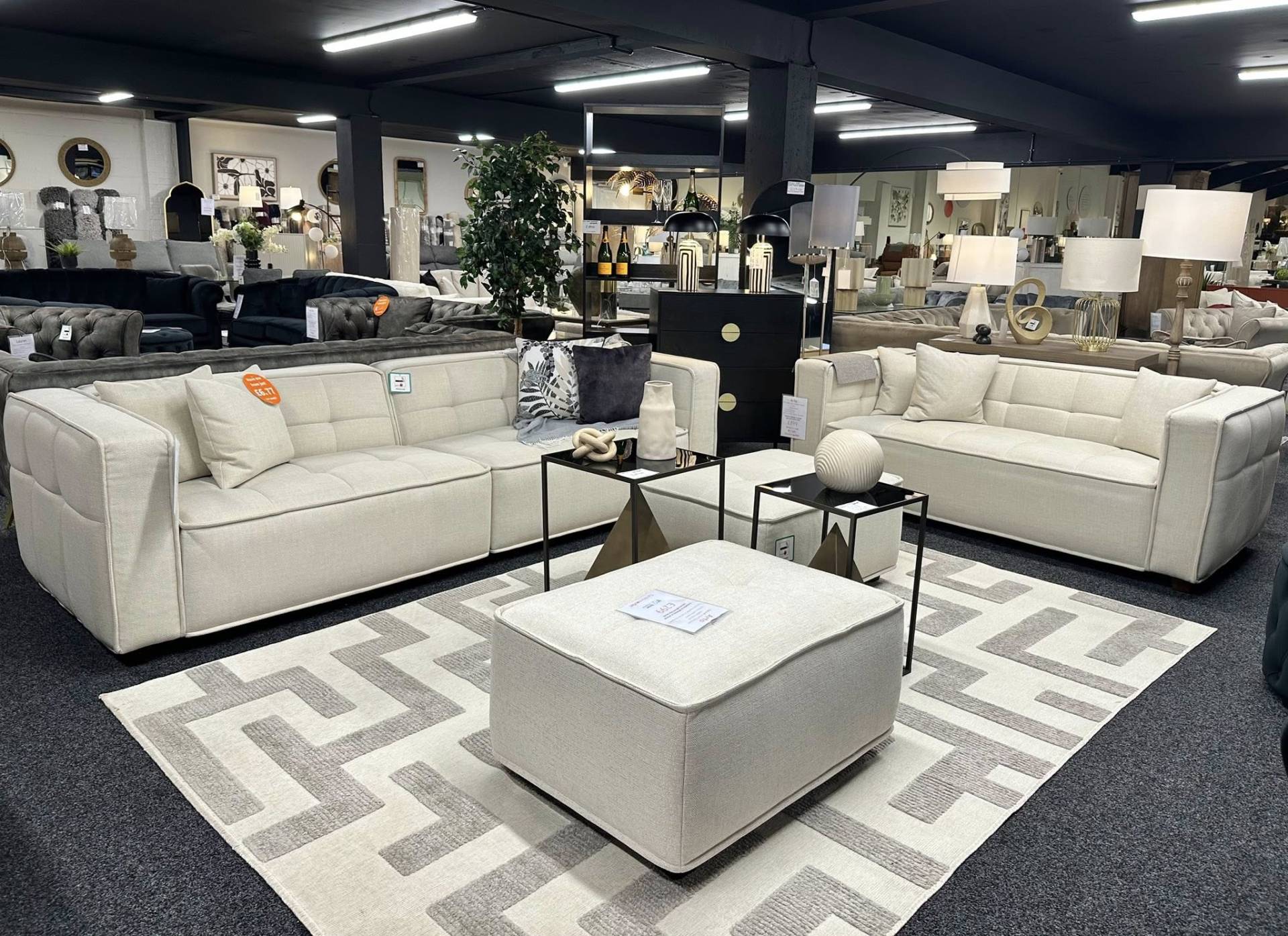 Arta soft cream linen luxury modern sofa suite on display at the Furniture Outlet Colchester