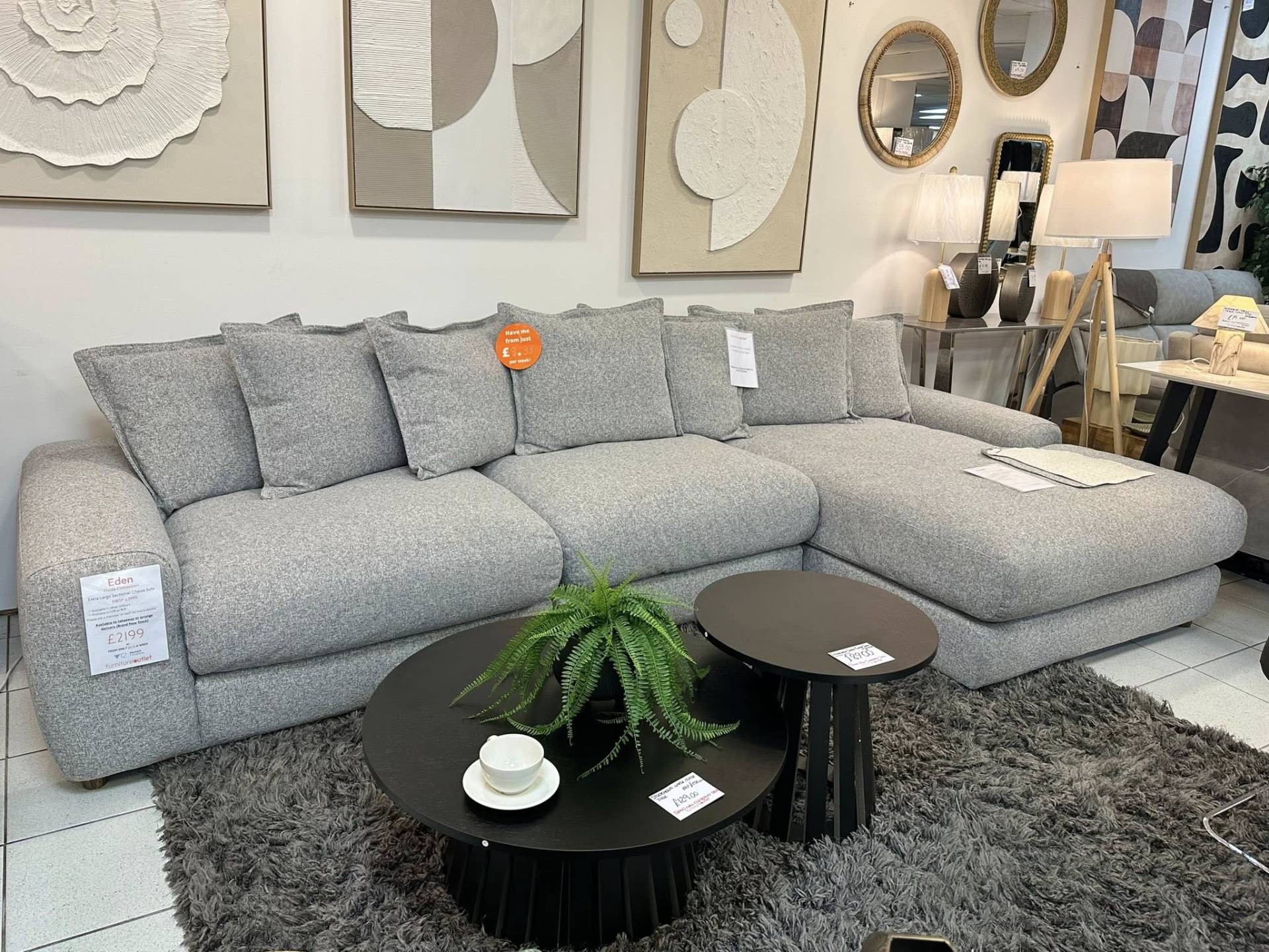 Eden grey extra large sectional chaise corner sofa. A massive, sink-into lounge favourite at Furniture Outlet Leigh-on-Sea