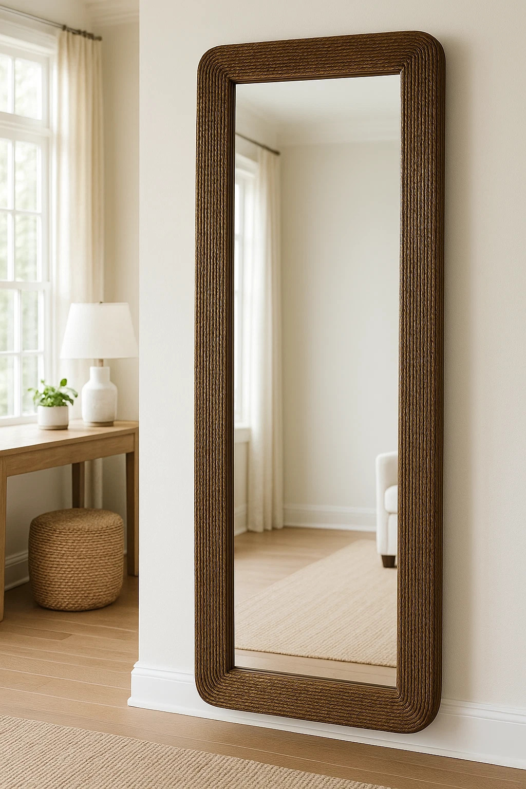 Full length standin jute mirror 65cm by 180cm - Furniture Outlet