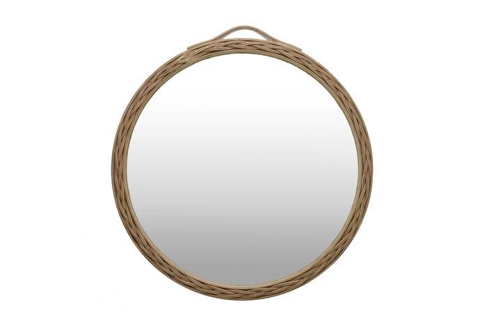 Round Rattan Weave Mirror With Handle