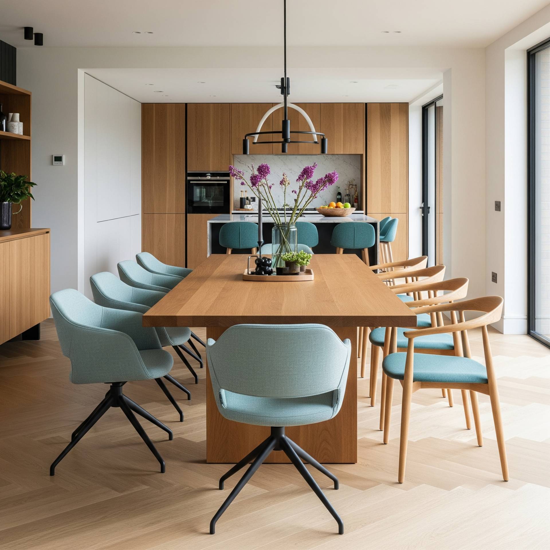 Swivel Dining Chairs vs. Traditional Dining Chairs - open plan kitchen mockup