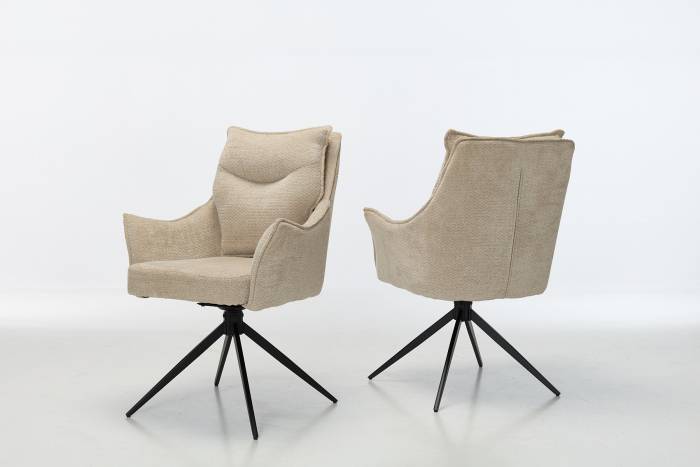 Cali Swivel Dining Chairs with Black Legs - Oyster Woven Chenille
