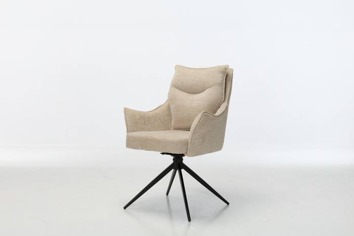 Cali Swivel Dining Chairs with Black Legs - Oyster Woven Chenille