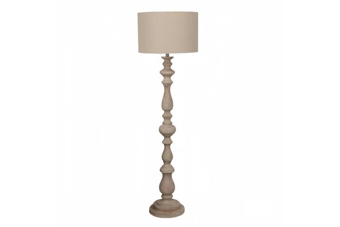 Casa Candlestick Floor Lamp With Antique White Finish & Fabric Drum Shade